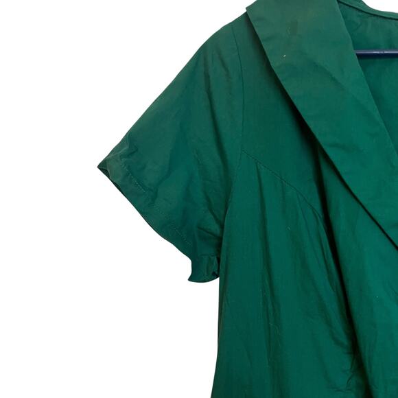 eShakti Shawl Collar Surplice Poplin Dress Emerald Green Mini Pleated Oz Size L - Picture 8 of 13